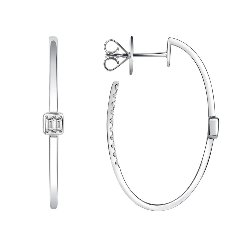 069 Ct Diamonds In 18k White Gold 36 Mm Height Hoop Earrings